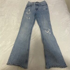 Aeropostale High Rise Flare Distressed Jeans Size 0 Light Wash‎ Denim